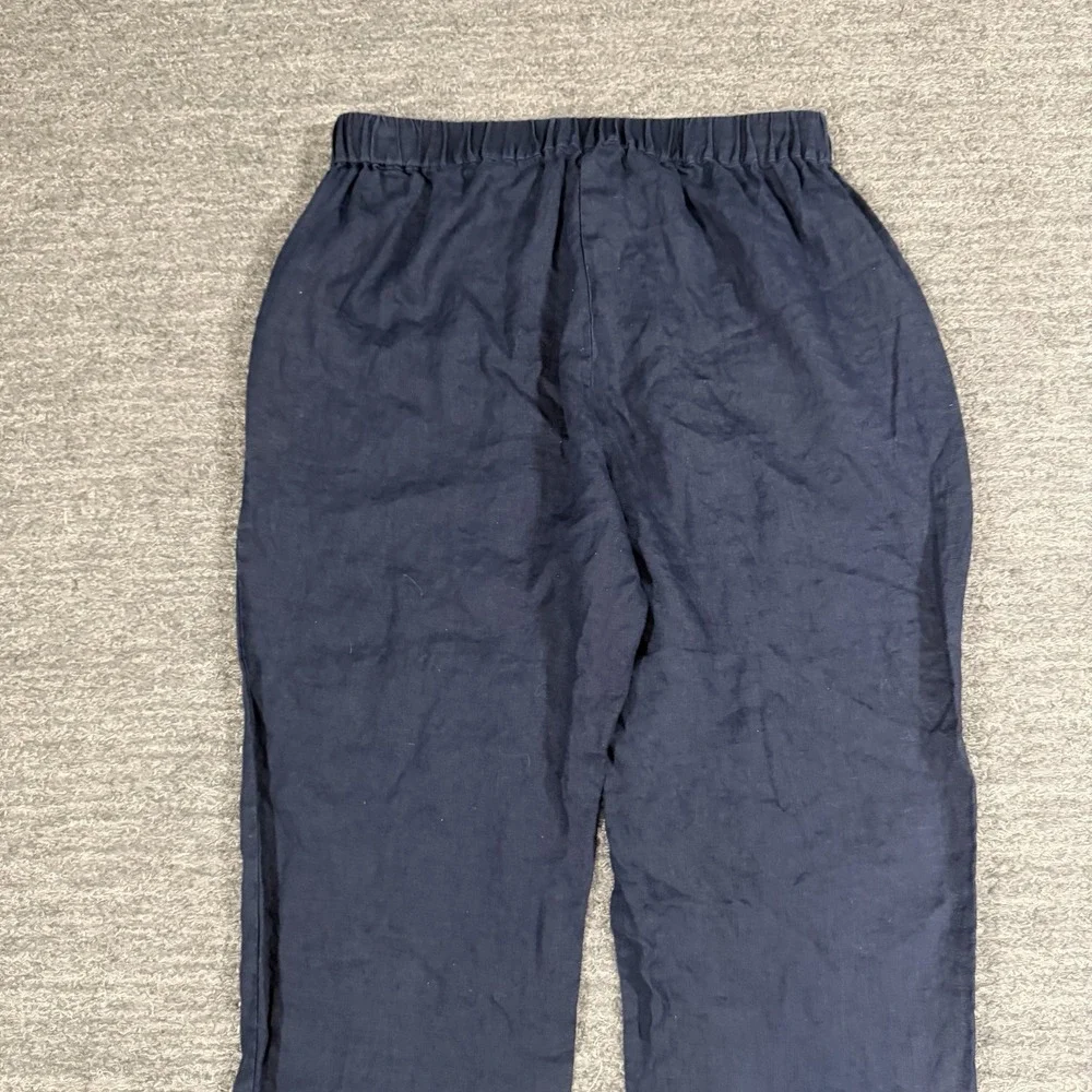 Quince 100% European Linen Tapered Ankle Pants Women Medium Navy Beach Boho